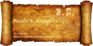 Mazák Ditmár névjegykártya